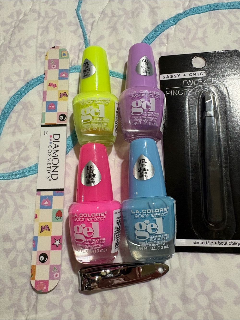 L.A. Colors Gel-Like Shine Nail Polish Set - Pink, Yellow, Purple, Blue